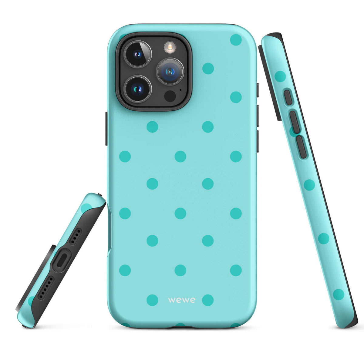 Aqua Polka Dot Phone Case featuring evenly spaced teal dots on a light aqua blue background
