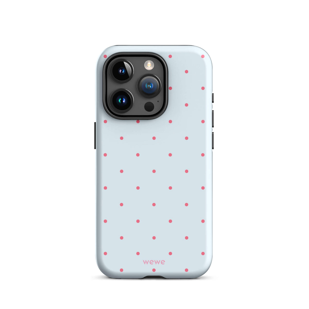 Baby Blue Tiny Pink Dot Phone Case featuring tiny scattered pink dots in ice blue, hot pink