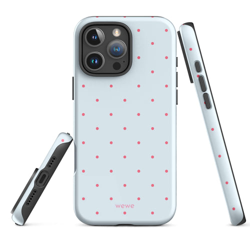 Baby Blue Tiny Pink Dot Phone Case featuring tiny scattered pink dots in ice blue, hot pink