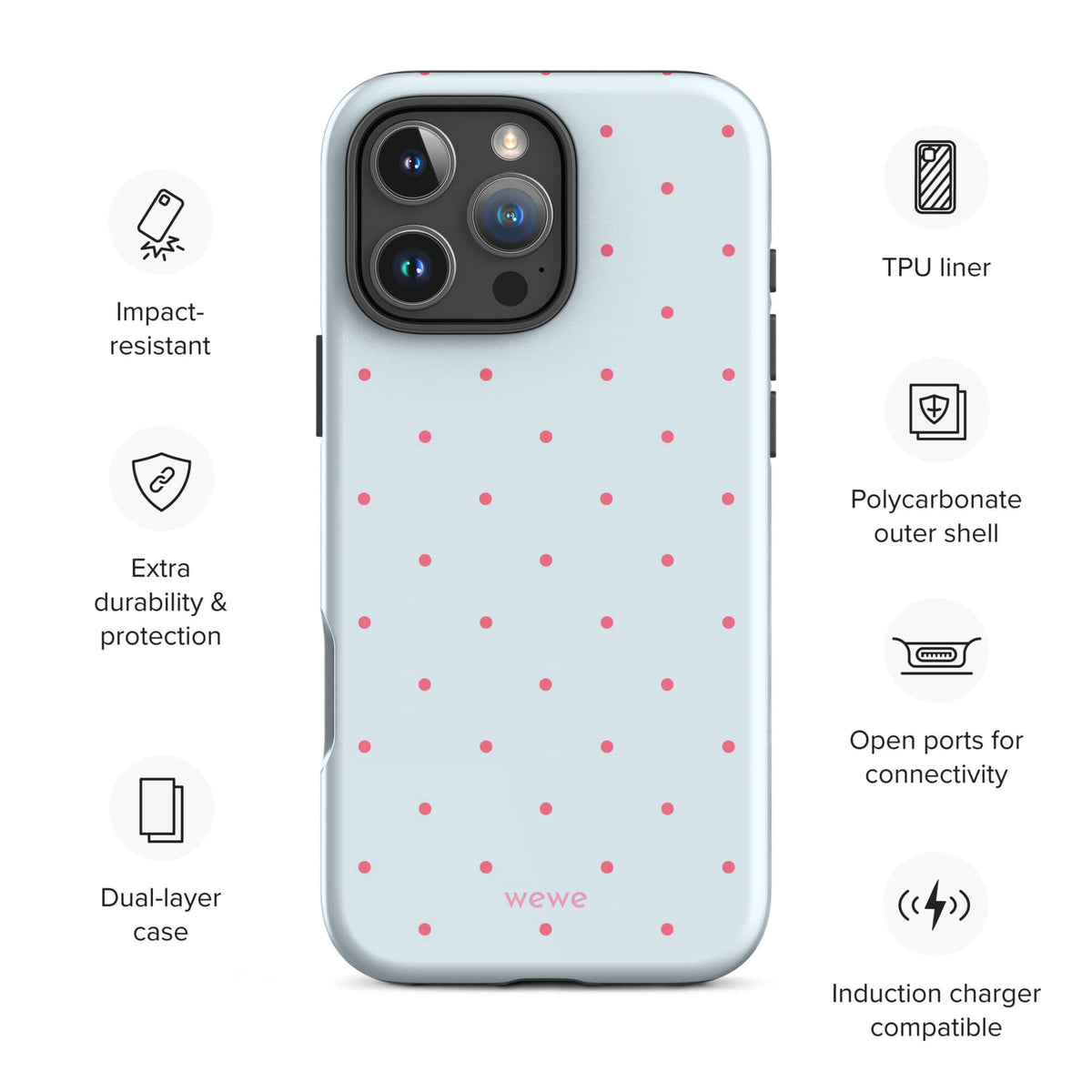 Baby Blue Tiny Pink Dot Phone Case featuring tiny scattered pink dots in ice blue, hot pink