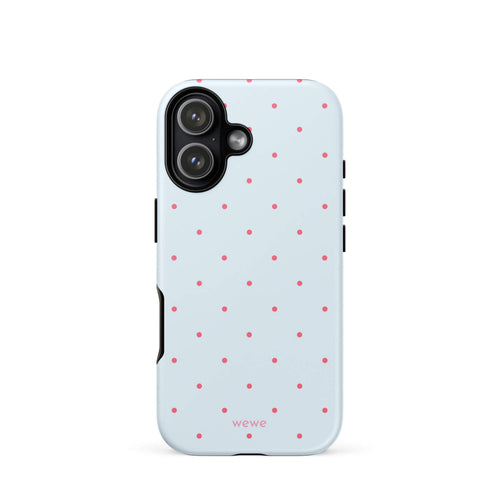 Baby Blue Tiny Pink Dot Phone Case featuring tiny scattered pink dots in ice blue, hot pink