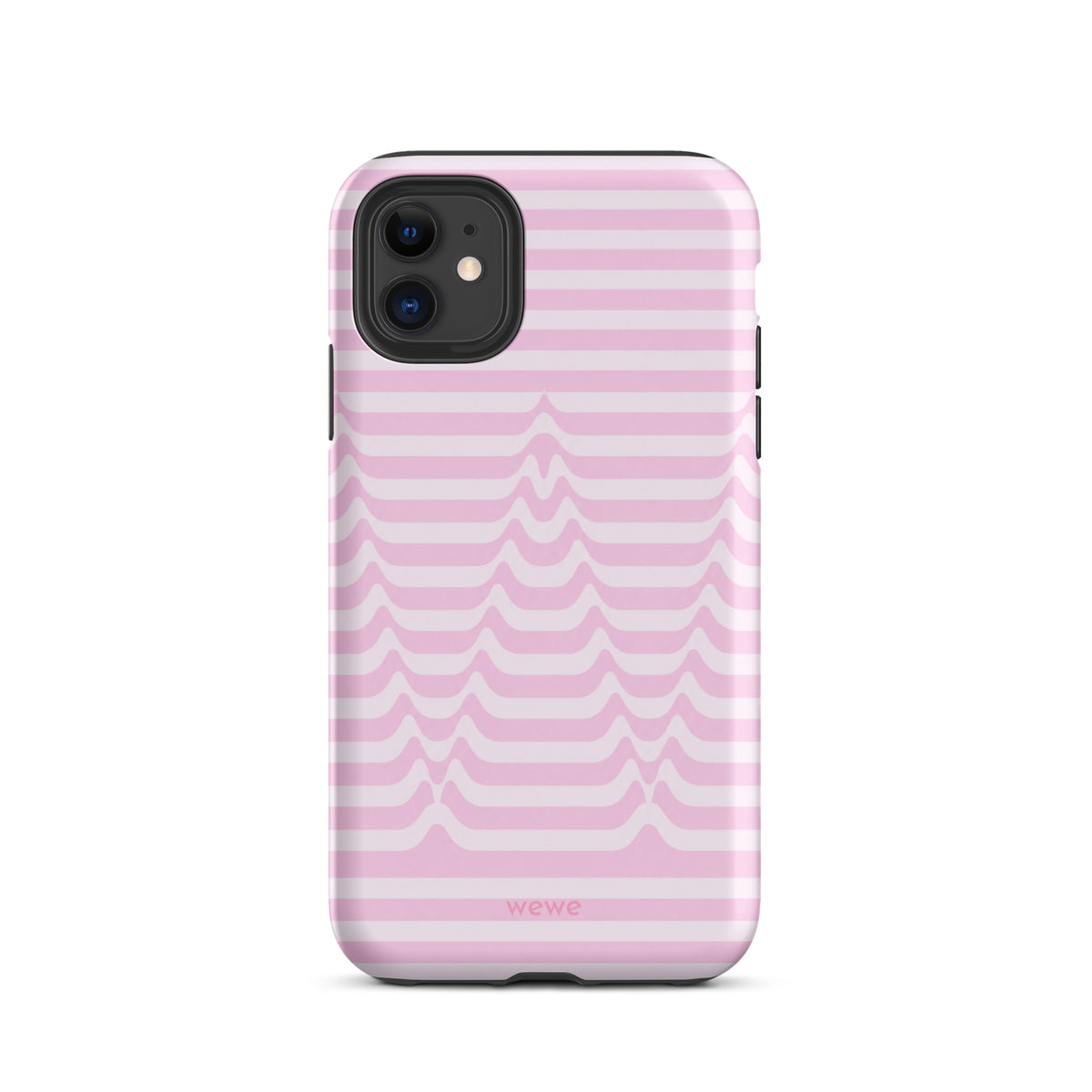 Baby-pink and cream-white iPhone case with horizontal stripes forming repeated symmetrical wavy peaks