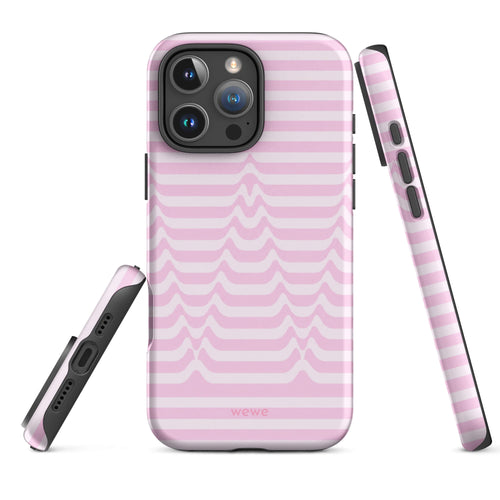 Baby-pink and cream-white iPhone case with horizontal stripes forming repeated symmetrical wavy peaks