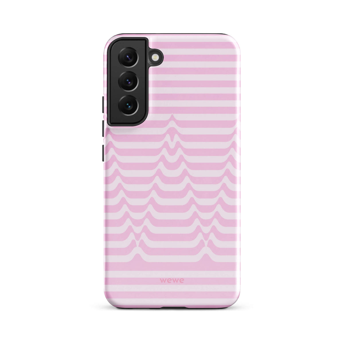 Baby-pink and cream-white iPhone case with horizontal stripes forming repeated symmetrical wavy peaks