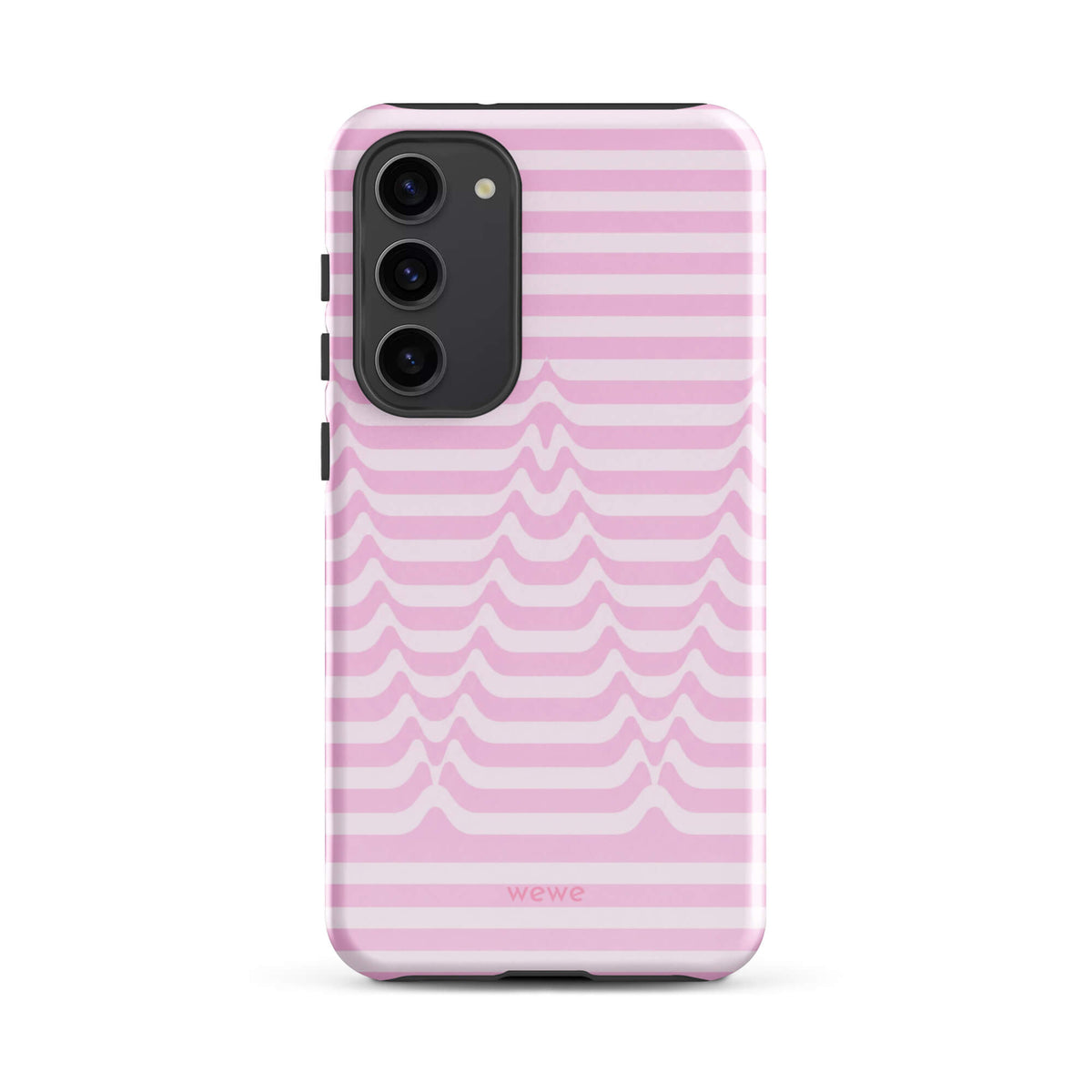 Baby-pink and cream-white iPhone case with horizontal stripes forming repeated symmetrical wavy peaks