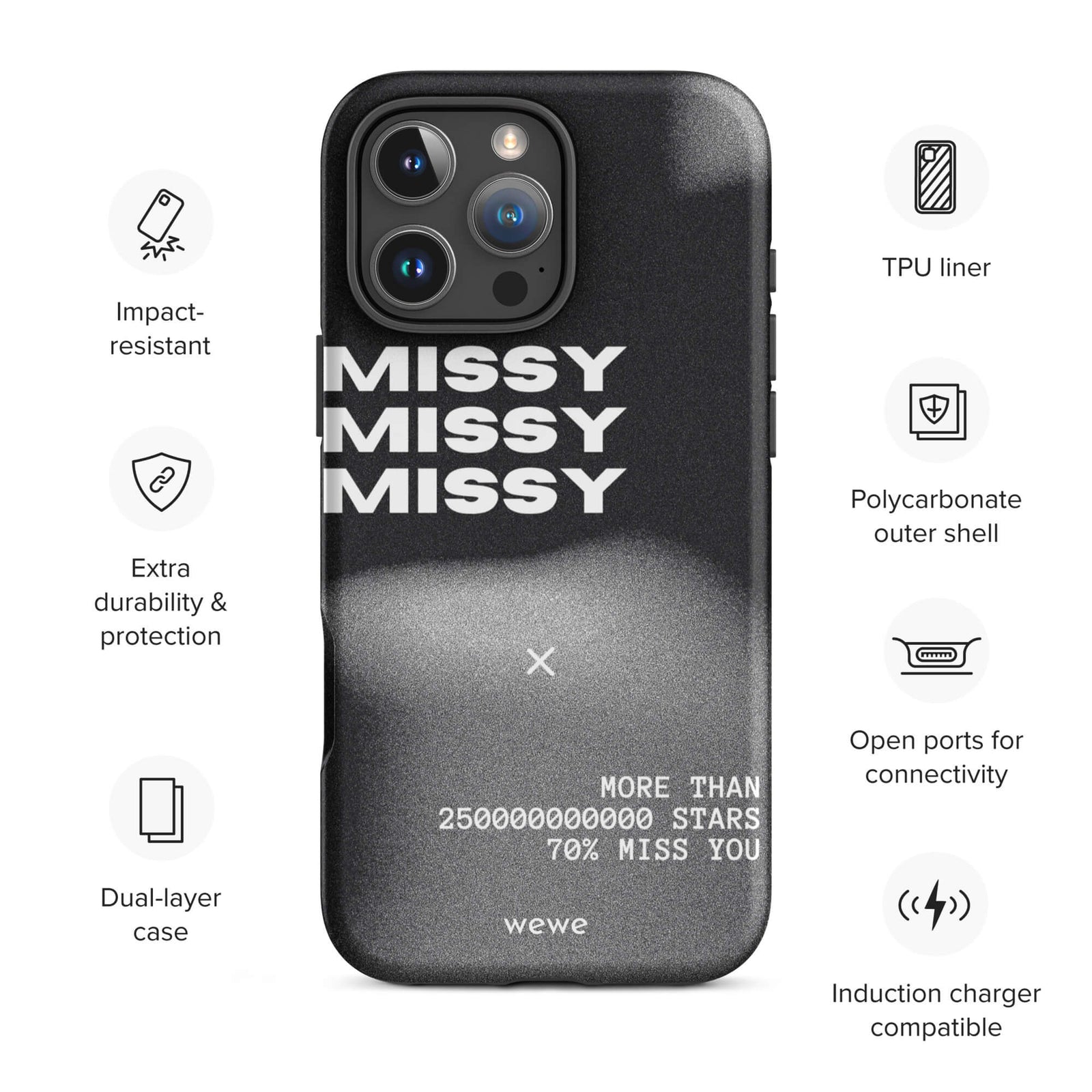 Custom miss you iPhone case 16 pro max wireless charging compatible.