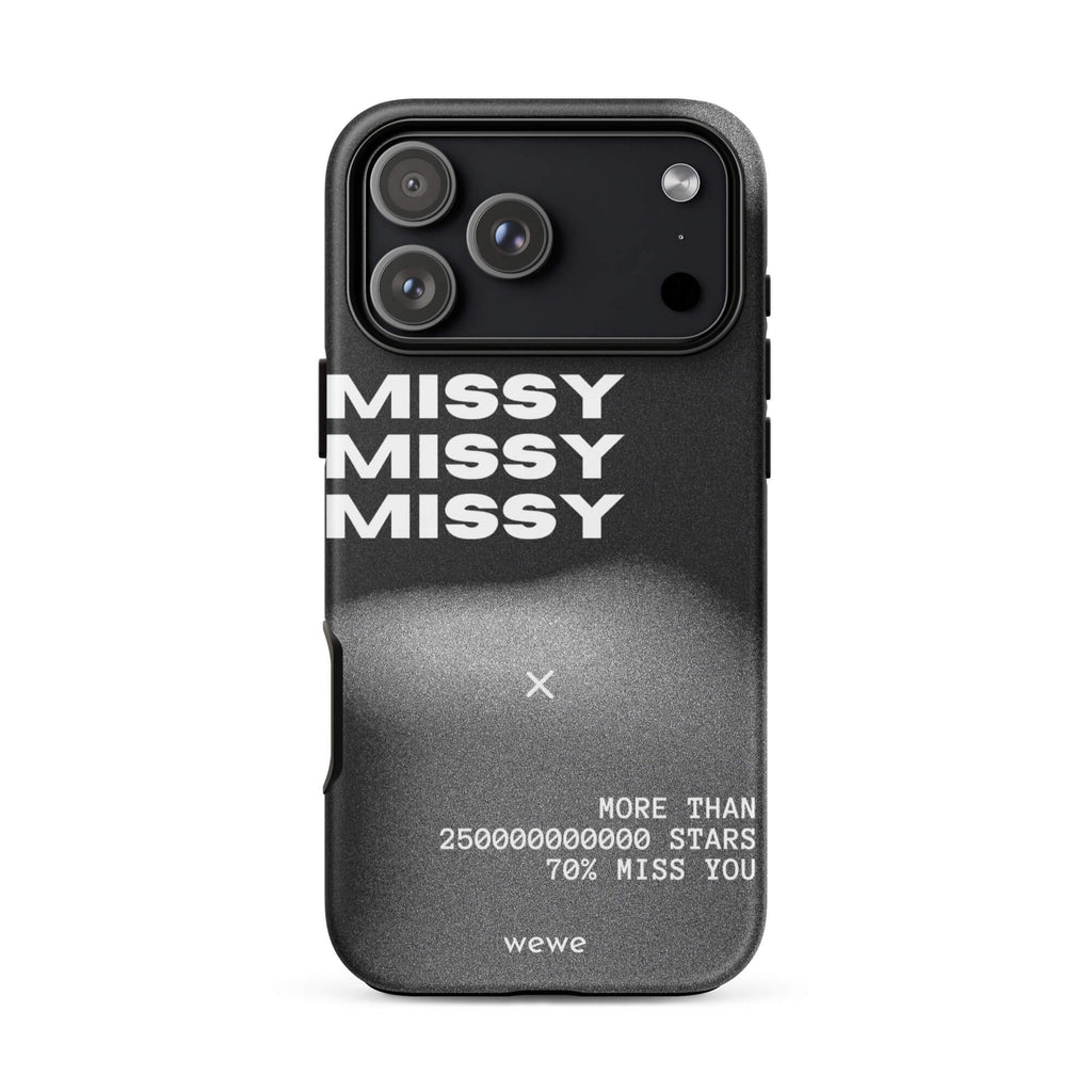Custom miss you iPhone case 17 pro max white bold texture design.
