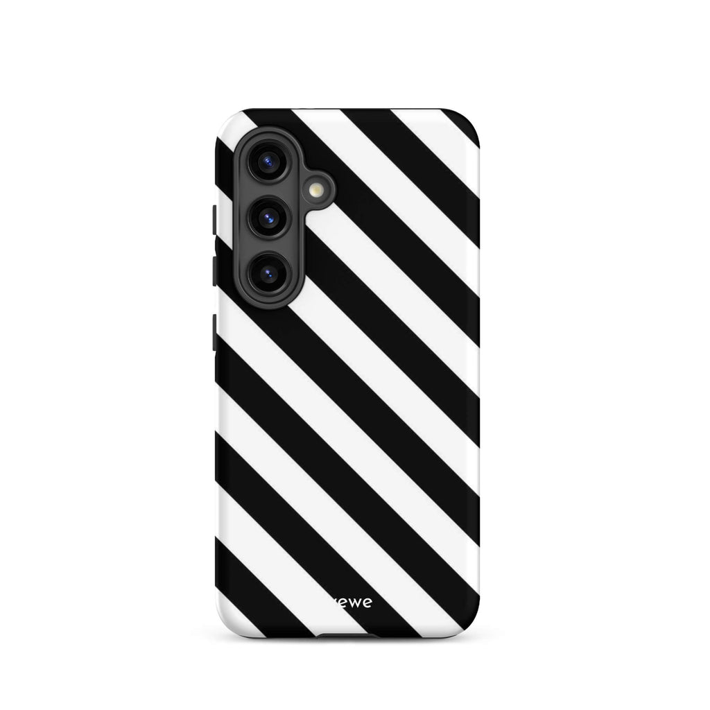 Custom samsunng galaxy s24 Phone case with a bold black and white diagonal striped pattern design.