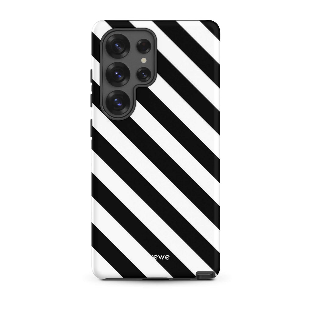 Custom samsunng galaxy s25 ultra  Phone case with a bold black and white diagonal striped pattern design.