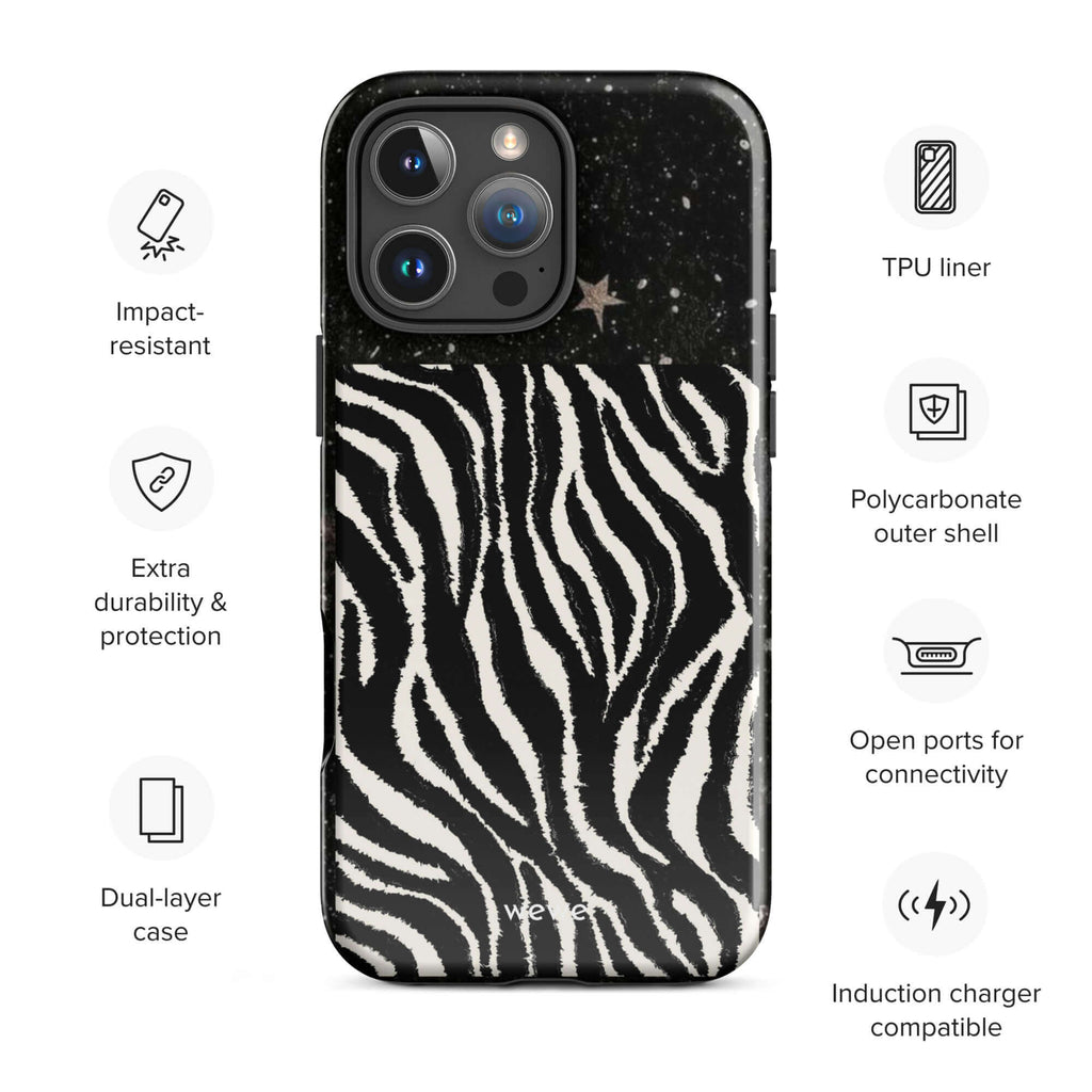 Custom zebra star iphone case 16 pro max wireless charging compatible.