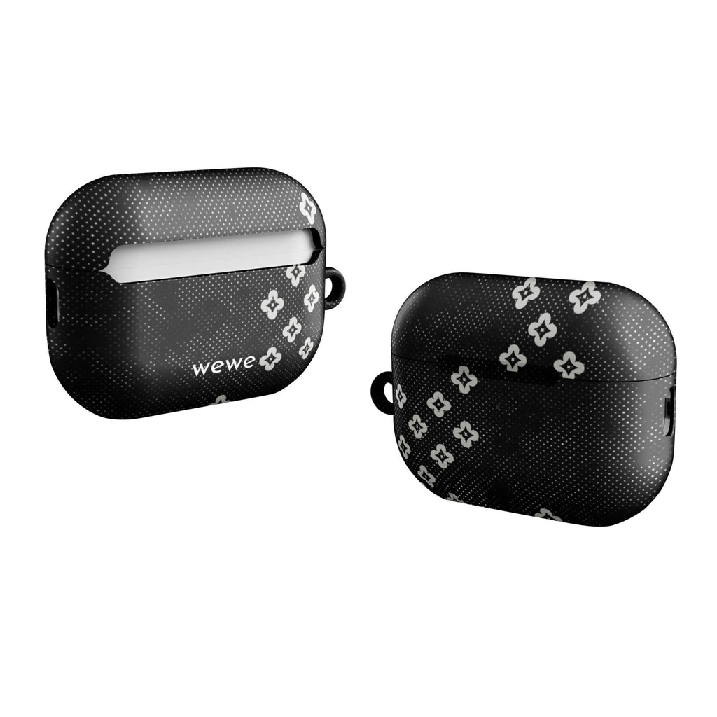 Custom AirPods case pro gen2 with a  black lace background with white plum-style crosses.