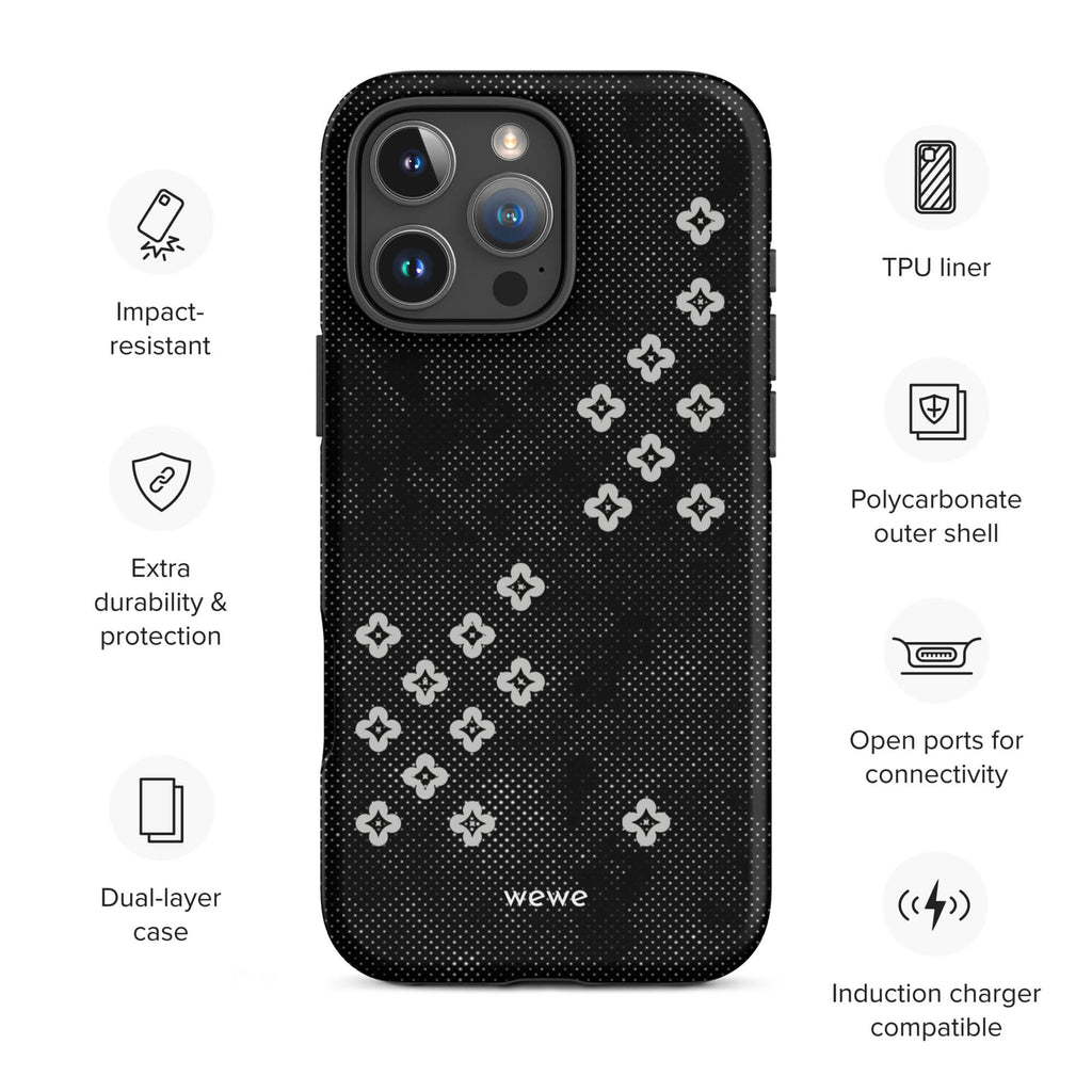 Custom black lace iPhone case 16 pro max wireless charging compatible.