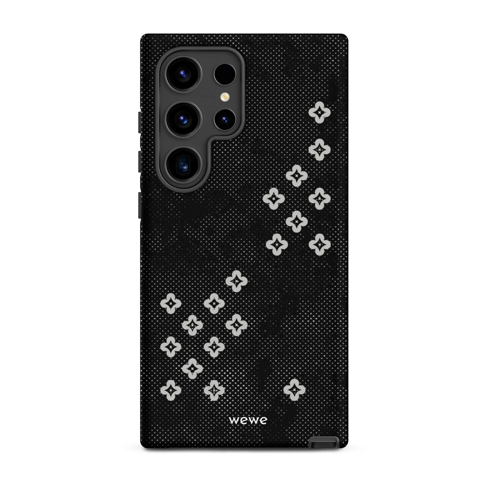 Custom samsung galaxy s24 ultra  Phone case with a  black lace background with white plum-style crosses.