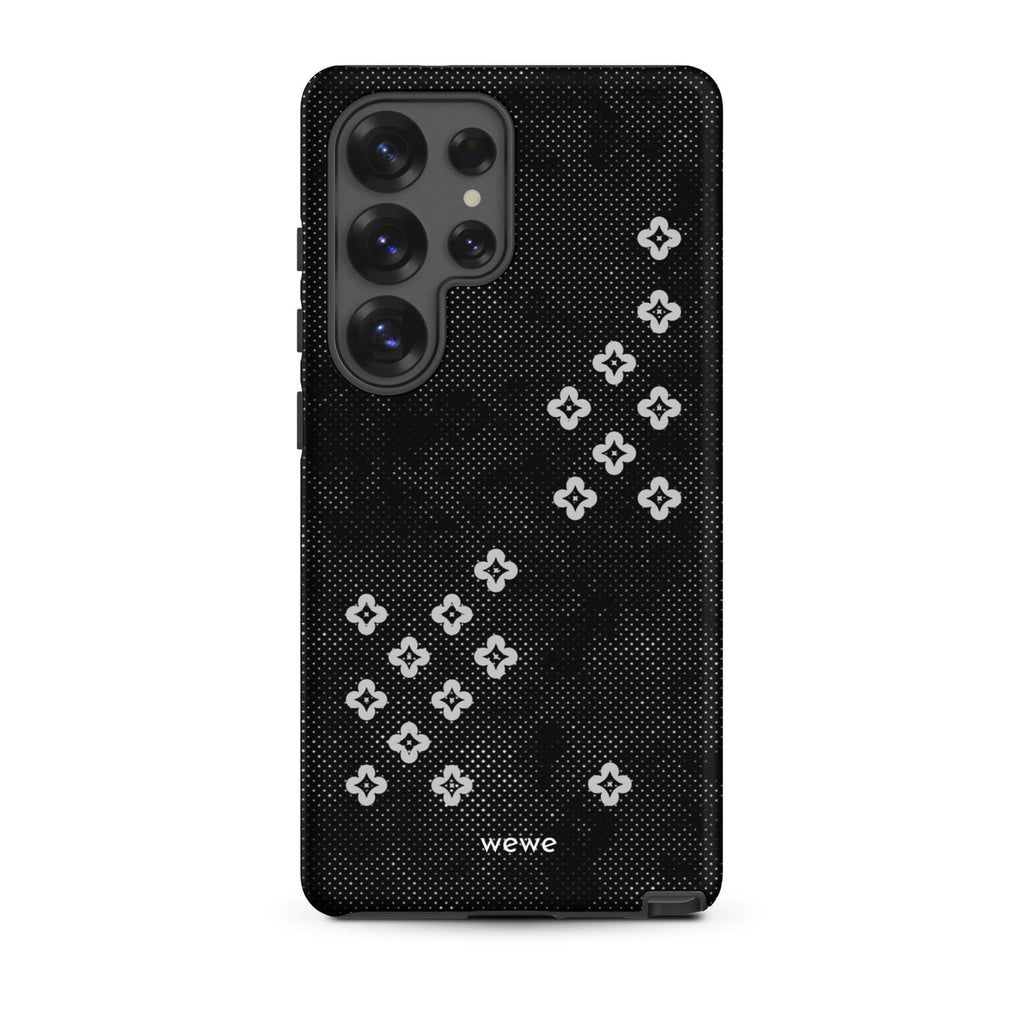 Custom samsung galaxy s25 ultra  Phone case with a  black lace background with white plum-style crosses.