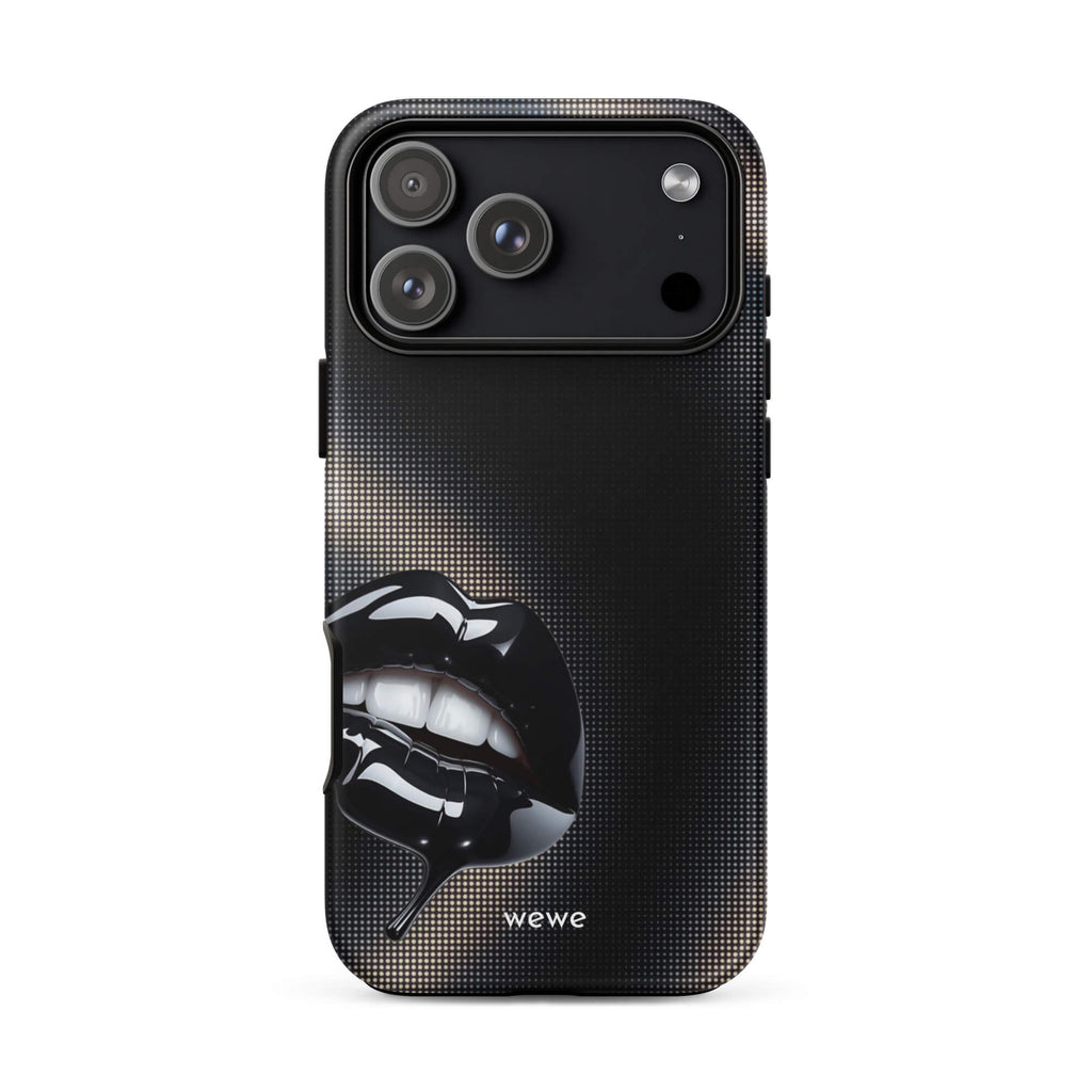 Custom silent statement iPhone case 17 pro max unique black lip.