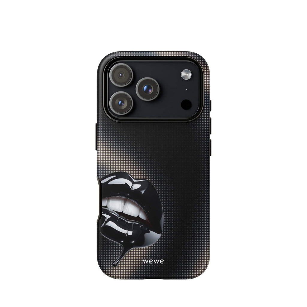Custom silent statement iPhone case 17 pro unique black lip.