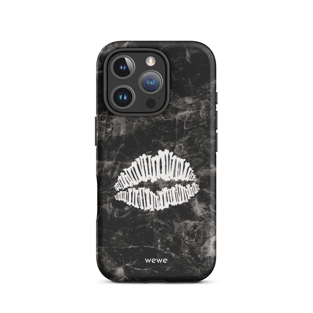 Custom white lips iPhone case 16 pro max white skeleton lip graphic.