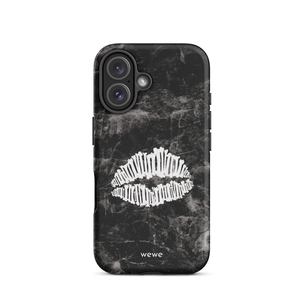 Custom white lips iPhone case 16 max white skeleton lip graphic.