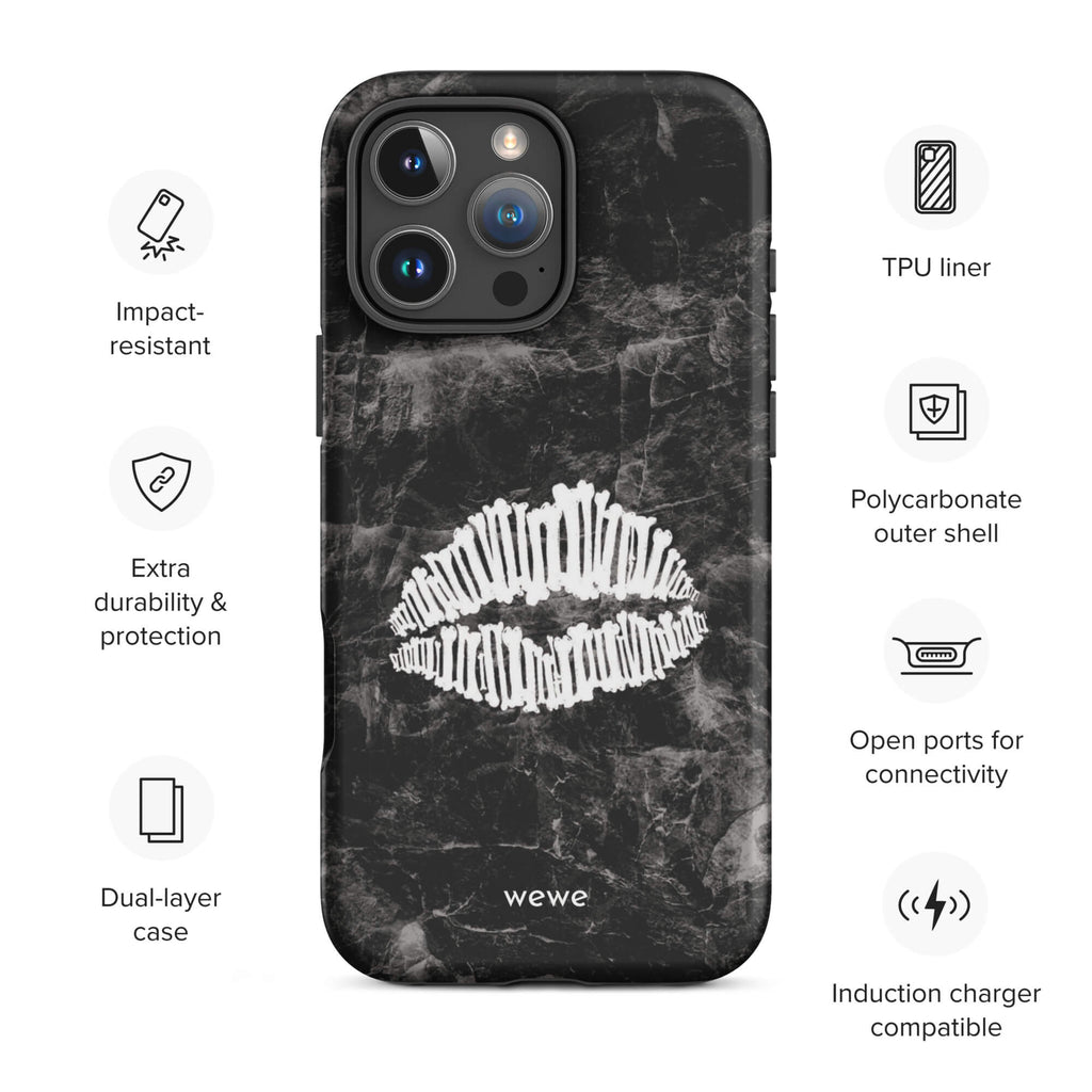 Custom white lips iPhone case 16 pro max wireless charging compatible.