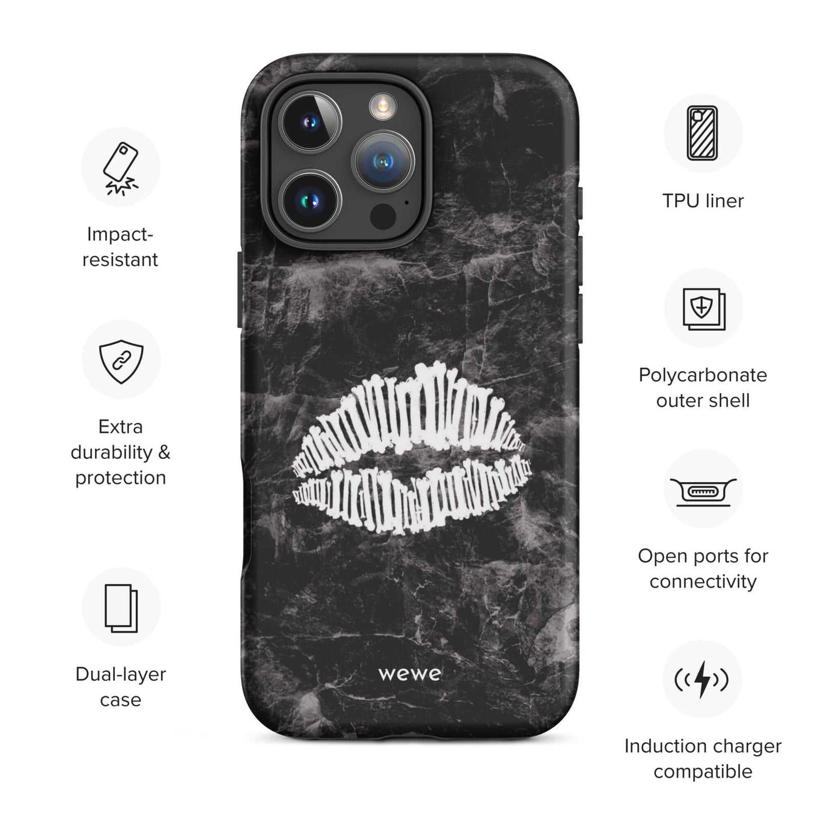 Custom white lips iPhone case 16 pro max wireless charging compatible.