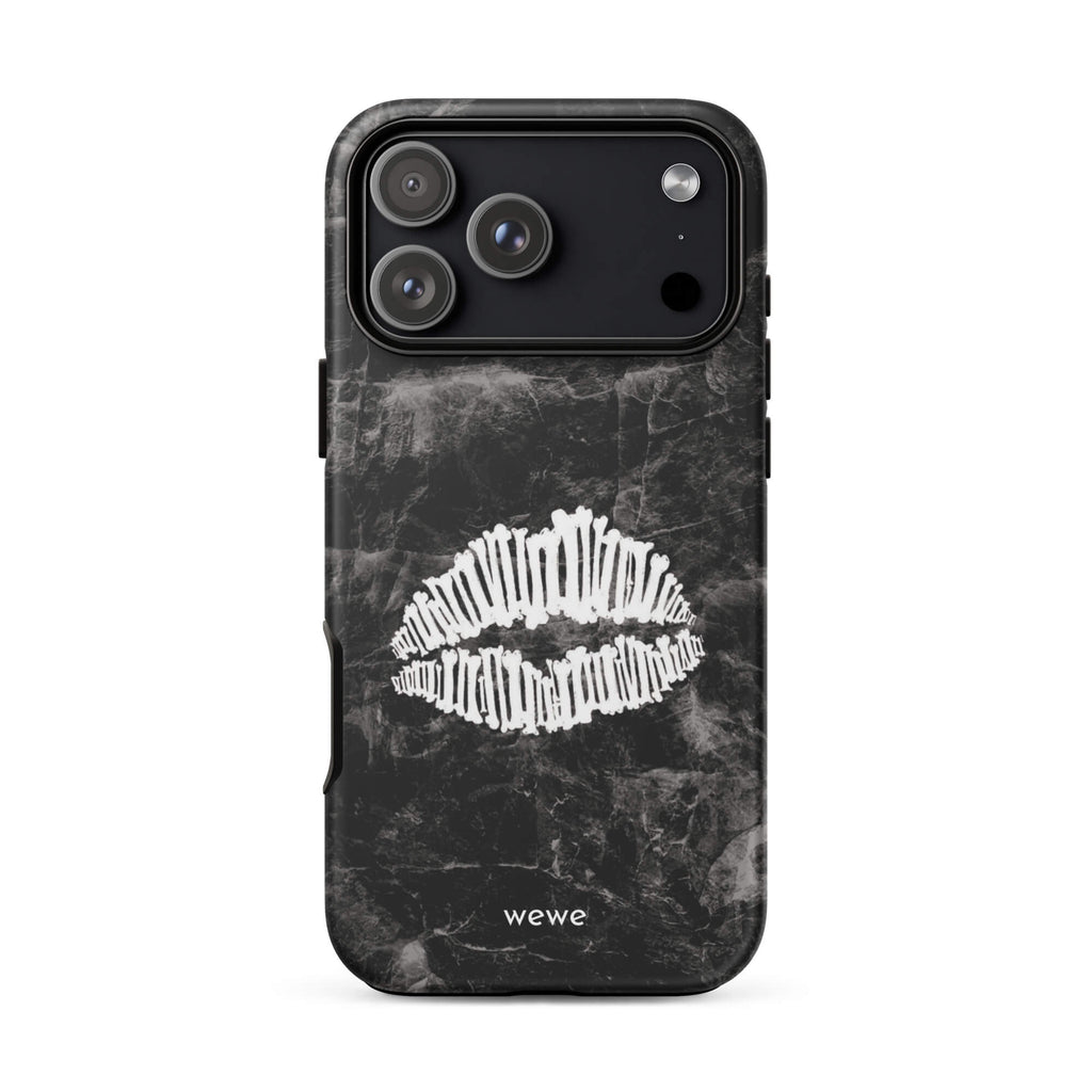 Custom white lips iPhone case 17 pro max white skeleton lip graphic.