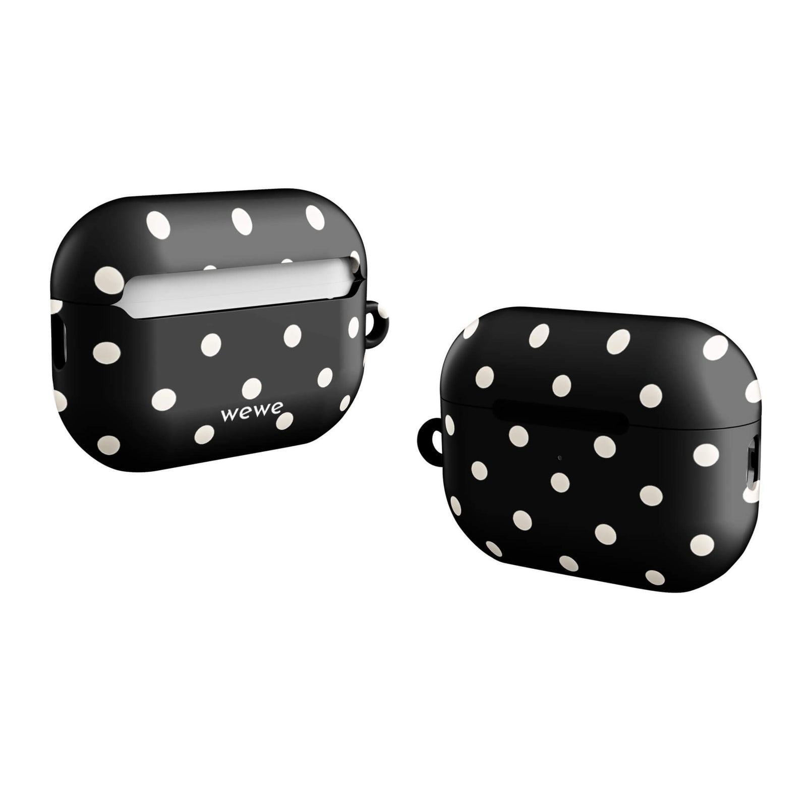 Custom AirPods case pro gen2 with a black background and a pattern of small white polka dots.
