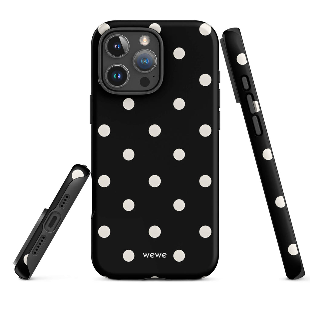 Custom black polka dot iphone case 16 pro max modern fashion style.