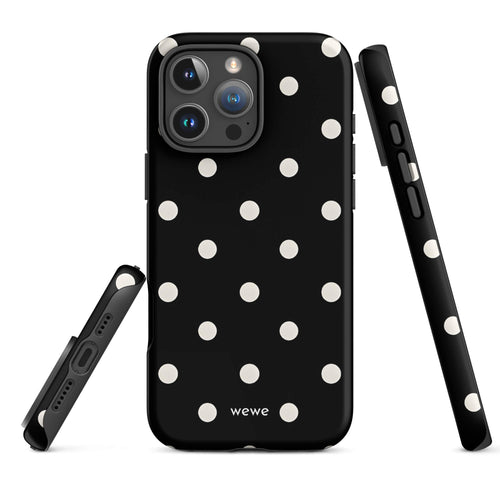 Custom black polka dot iphone case 16 pro max modern fashion style.