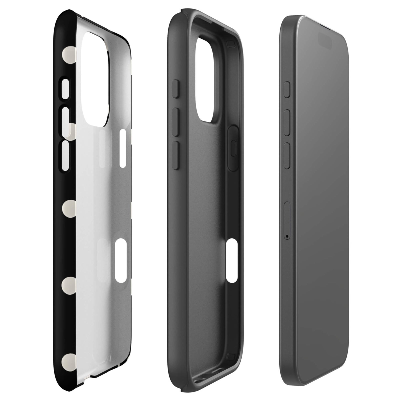 Custom black polka dot iphone case 16 pro max dual-layer shockproof protection.