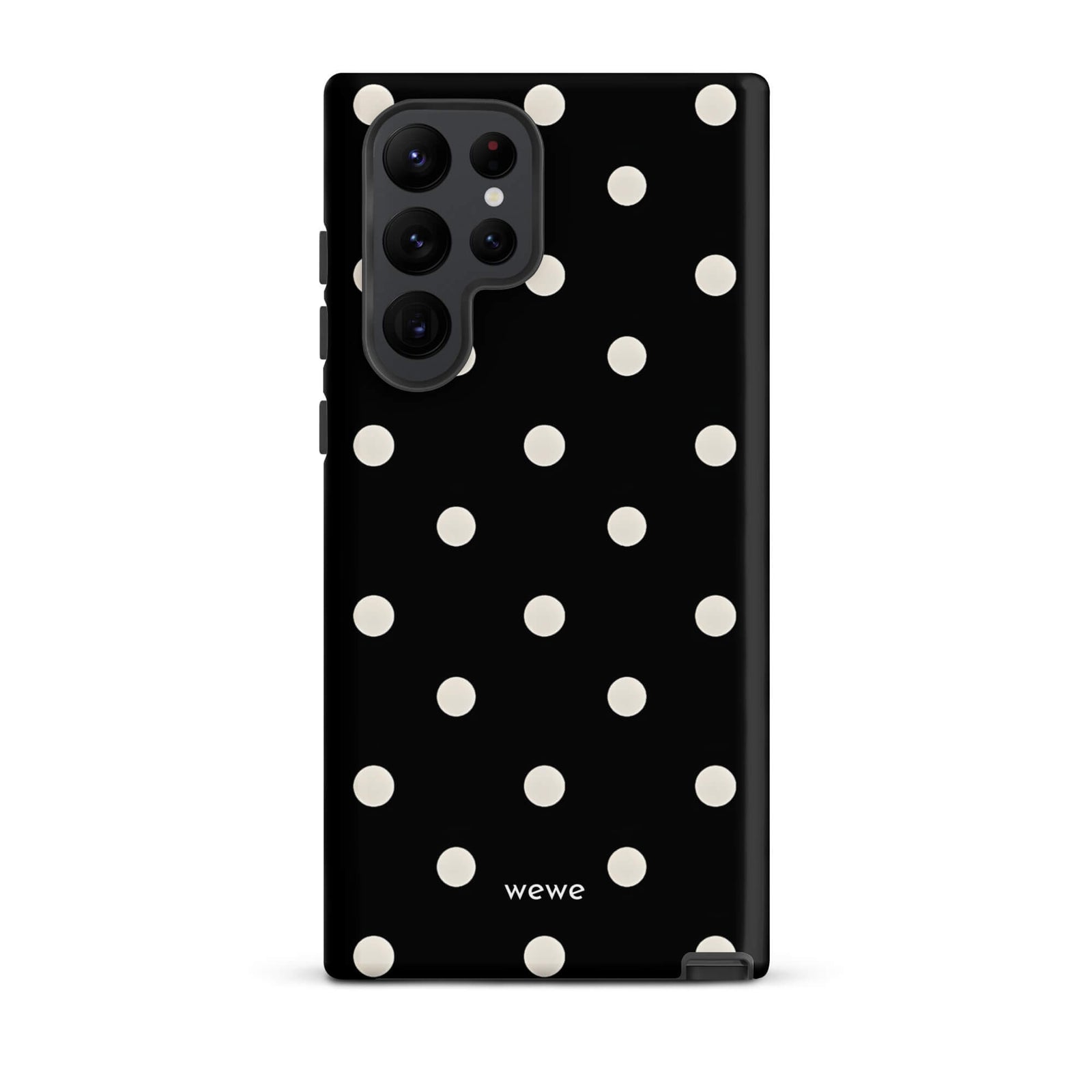 Custom samsung galaxy s22 ultra Phone case with a black background and a pattern of small white polka dots.