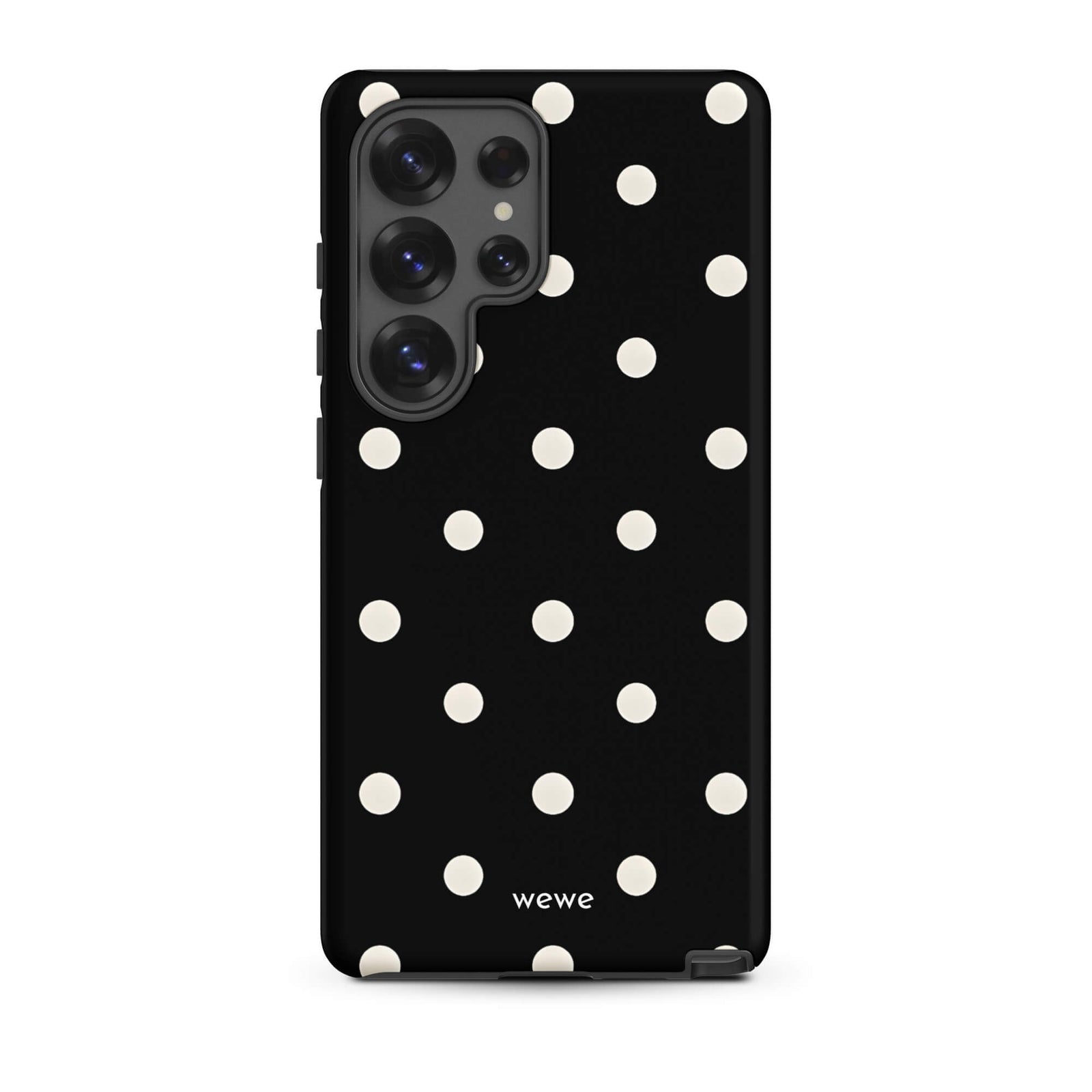 Custom samsung galaxy s25 ultra Phone case with a black background and a pattern of small white polka dots.