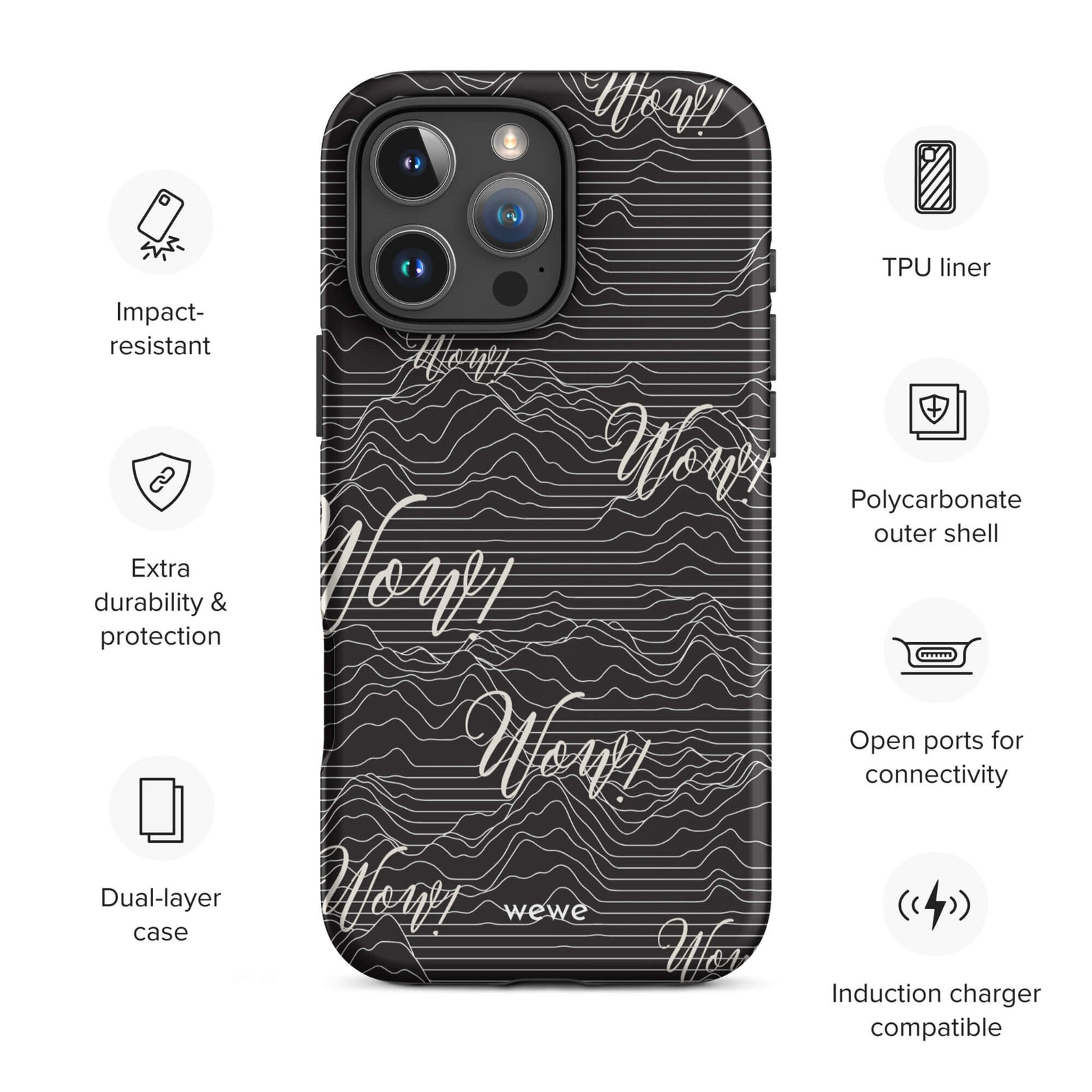 Custom wow iPhone case 16 pro max wireless charging compatible.