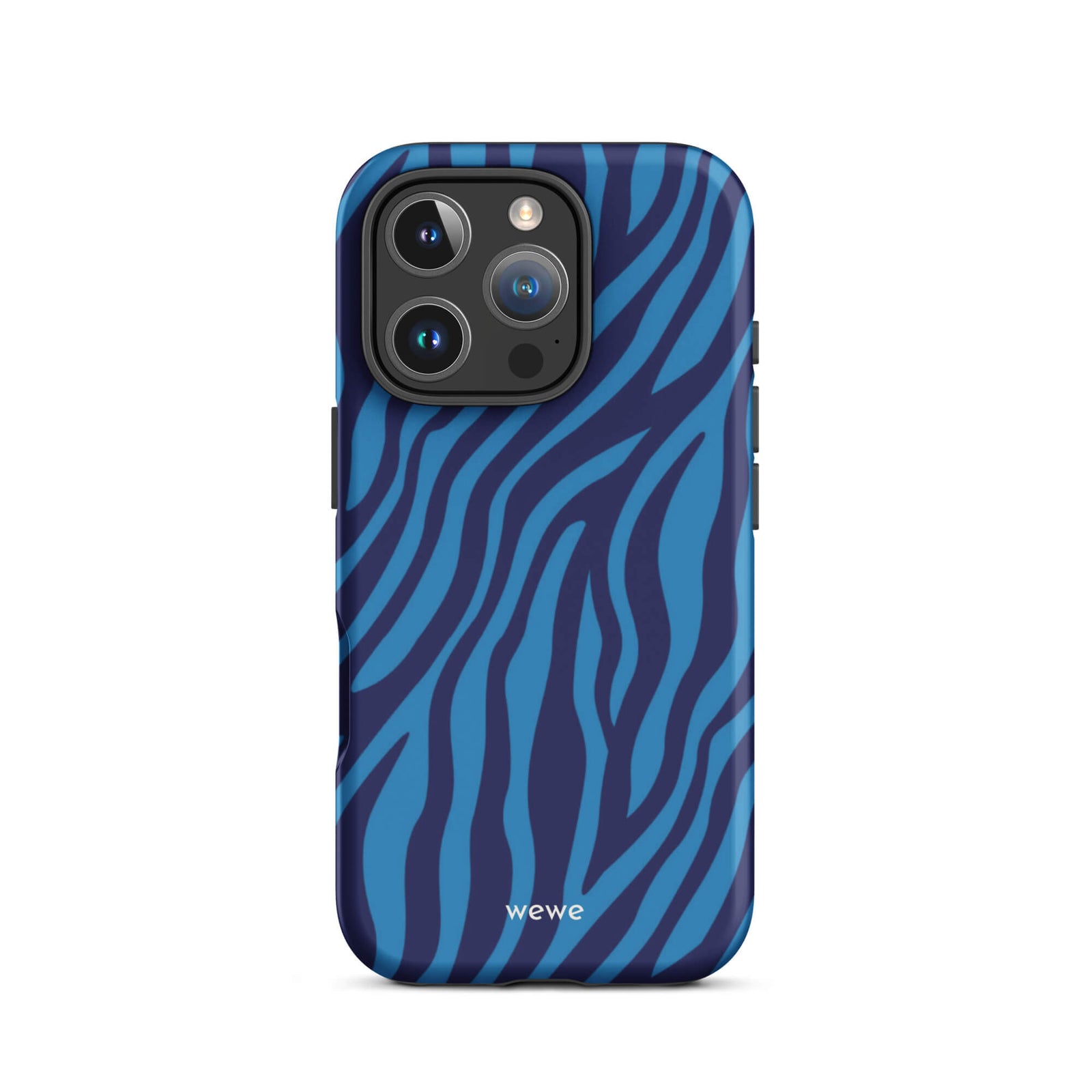 Custom deep blue hues iphone case 16 pro blue zebra pattern design.