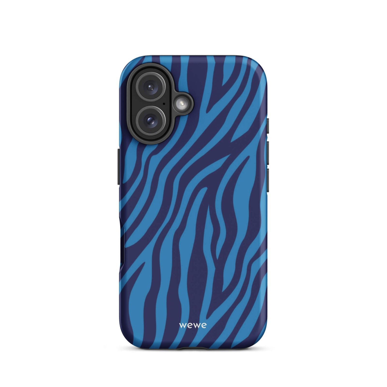 Custom deep blue hues iphone case 16 blue zebra pattern design.