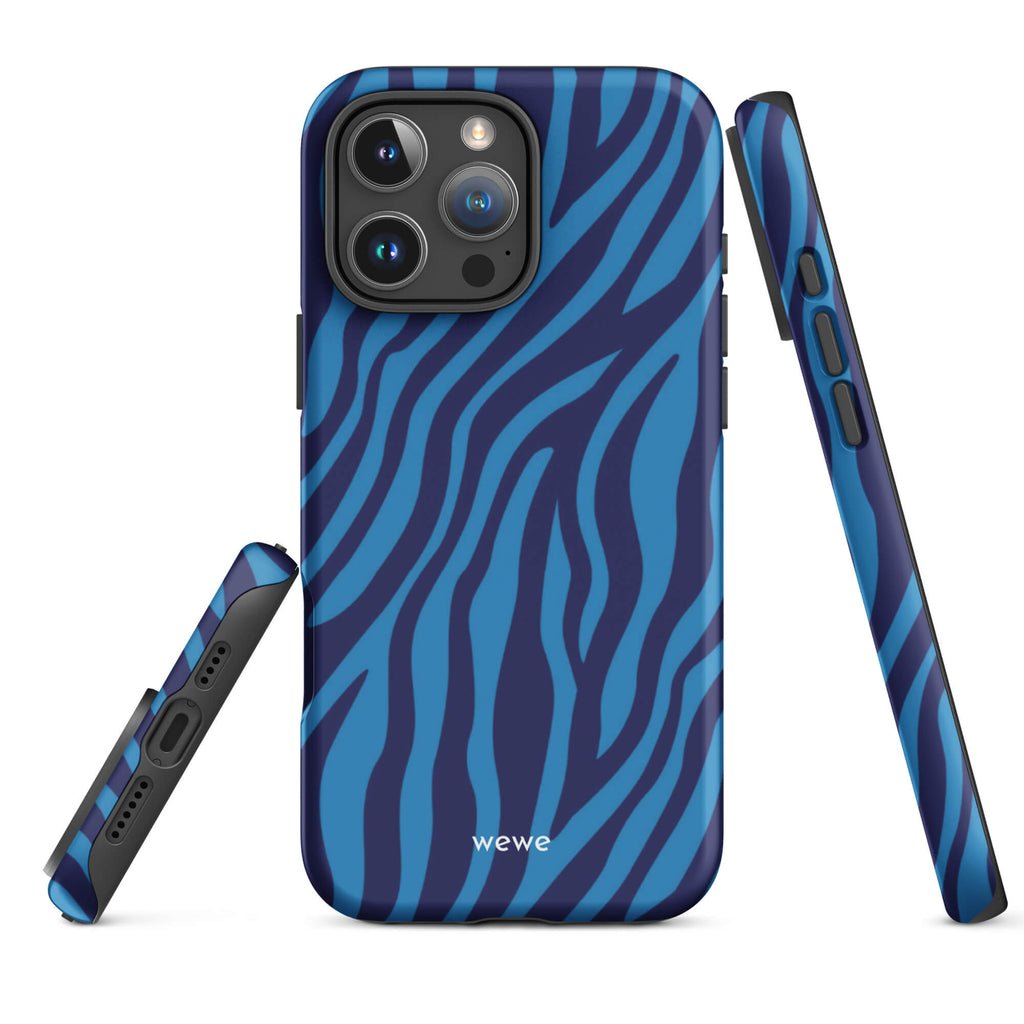 Custom deep blue hues iphone case 16 pro max thoughtful pattern design.