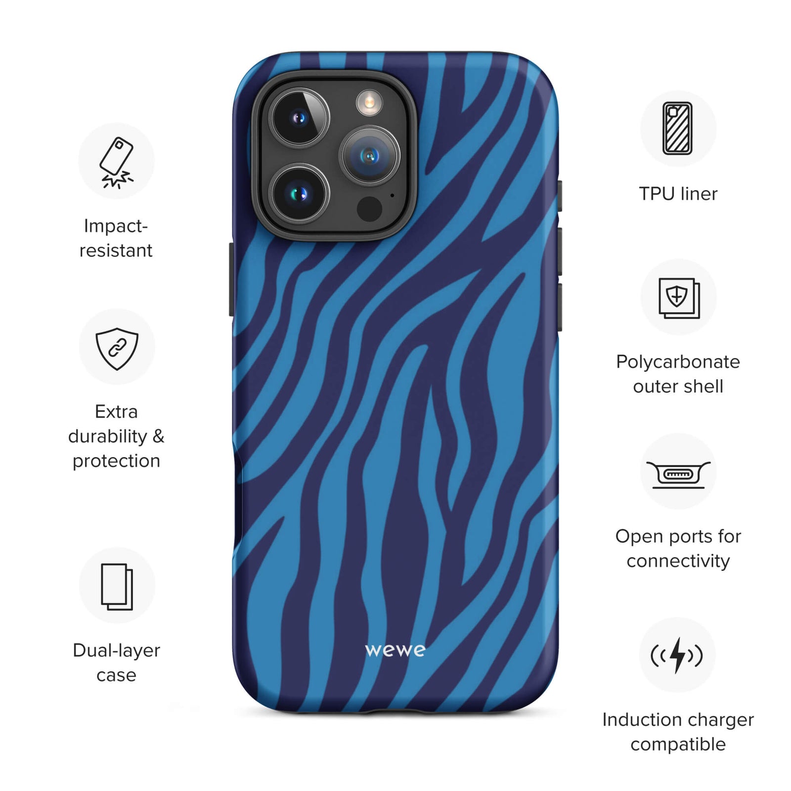 Custom deep blue hues iphone case 16 pro max wireless charging compatible.