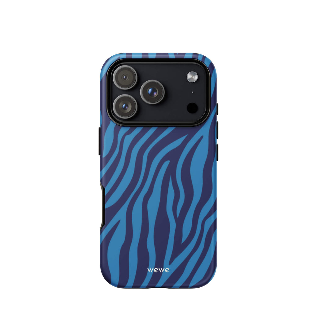 Custom deep blue hues iphone case 17 pro thoughtful pattern design.