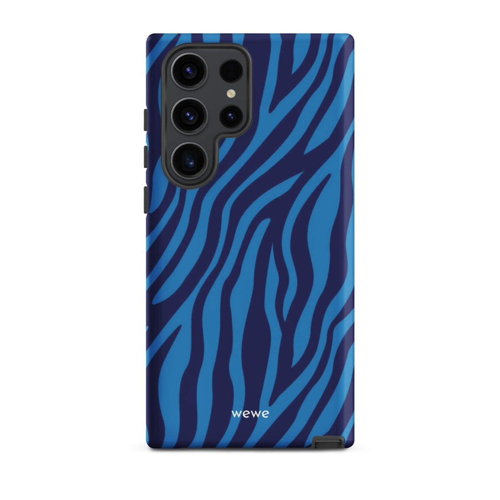 Custom samsung galaxy s23 ultra  Phone case with a bold and graphic blue and black zebra stripe pattern.