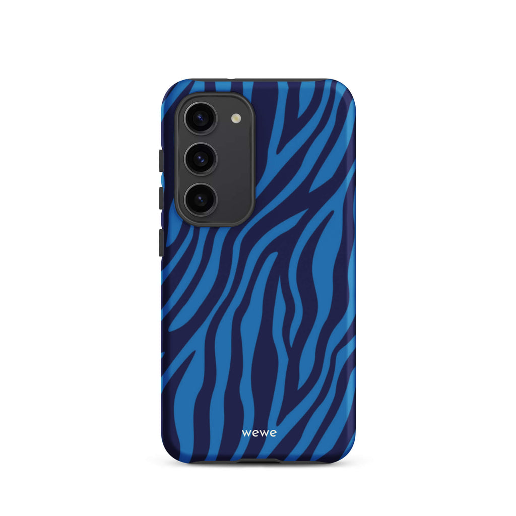 Custom samsung galaxy s23  Phone case with a bold and graphic blue and black zebra stripe pattern.