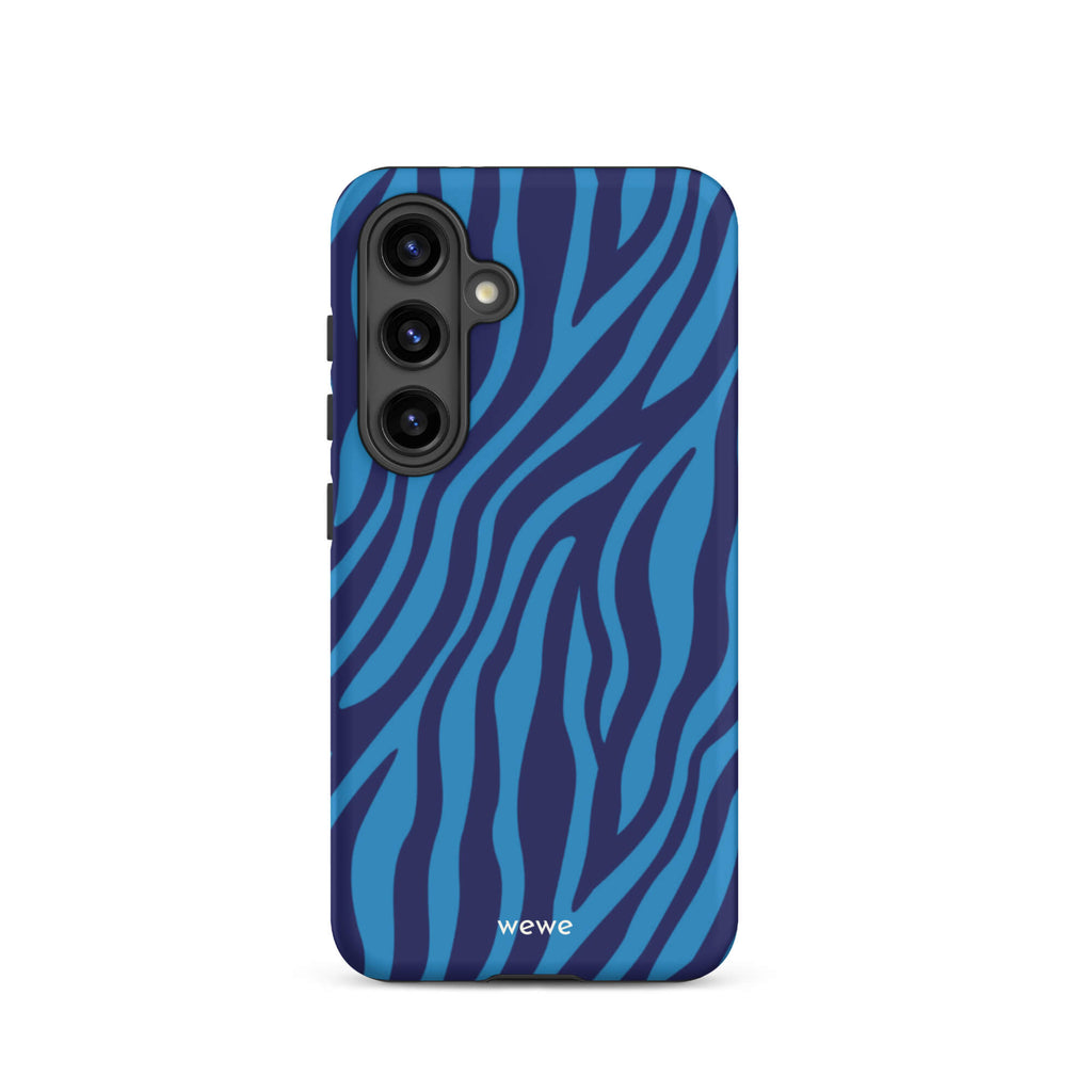 Custom samsung galaxy s24 Phone case with a bold and graphic blue and black zebra stripe pattern.