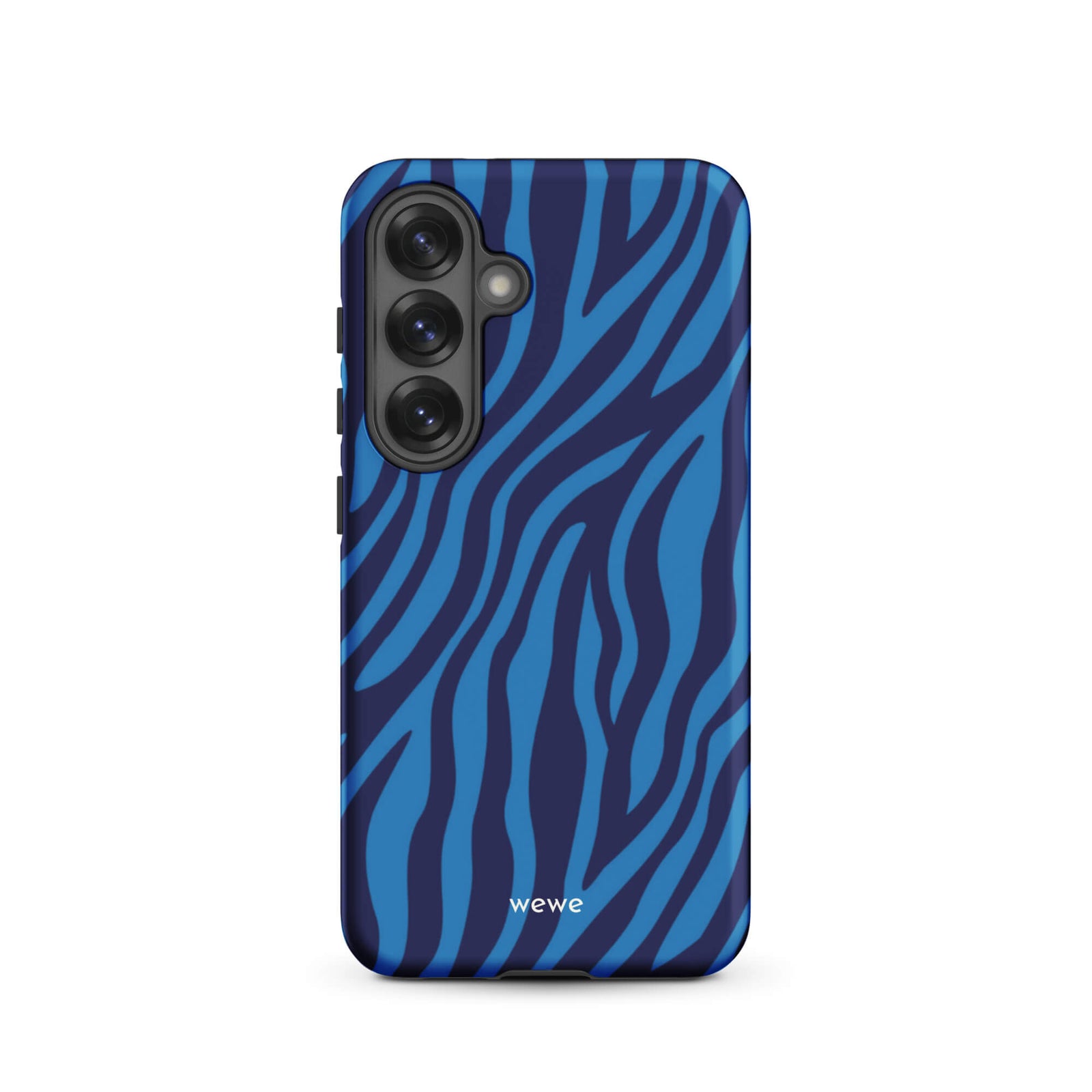 Custom samsung galaxy s25 Phone case with a bold and graphic blue and black zebra stripe pattern.