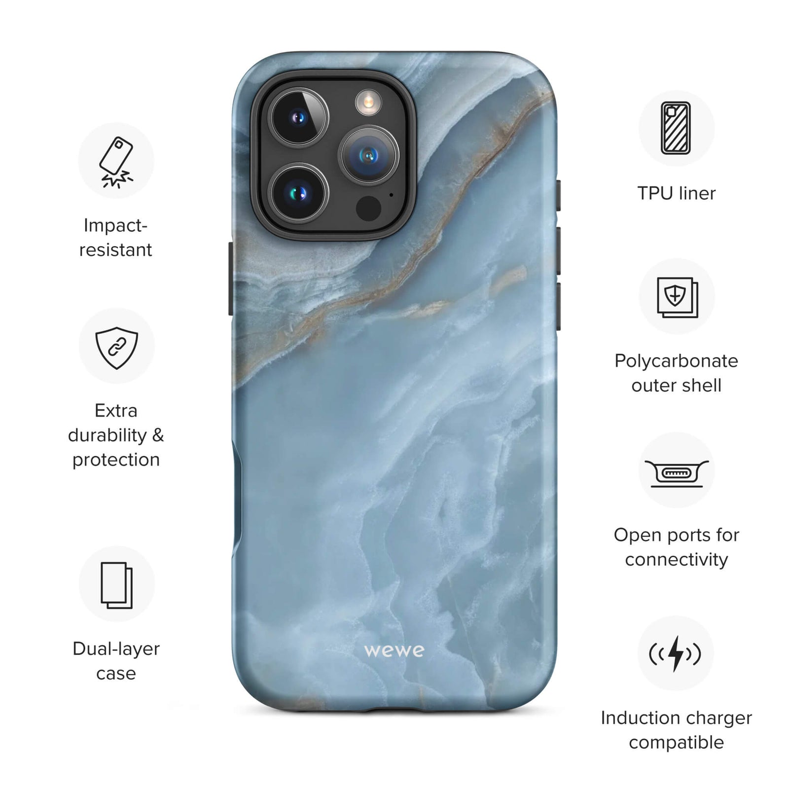 Custom oceanic blue 16 pro max wireless charging compatible.