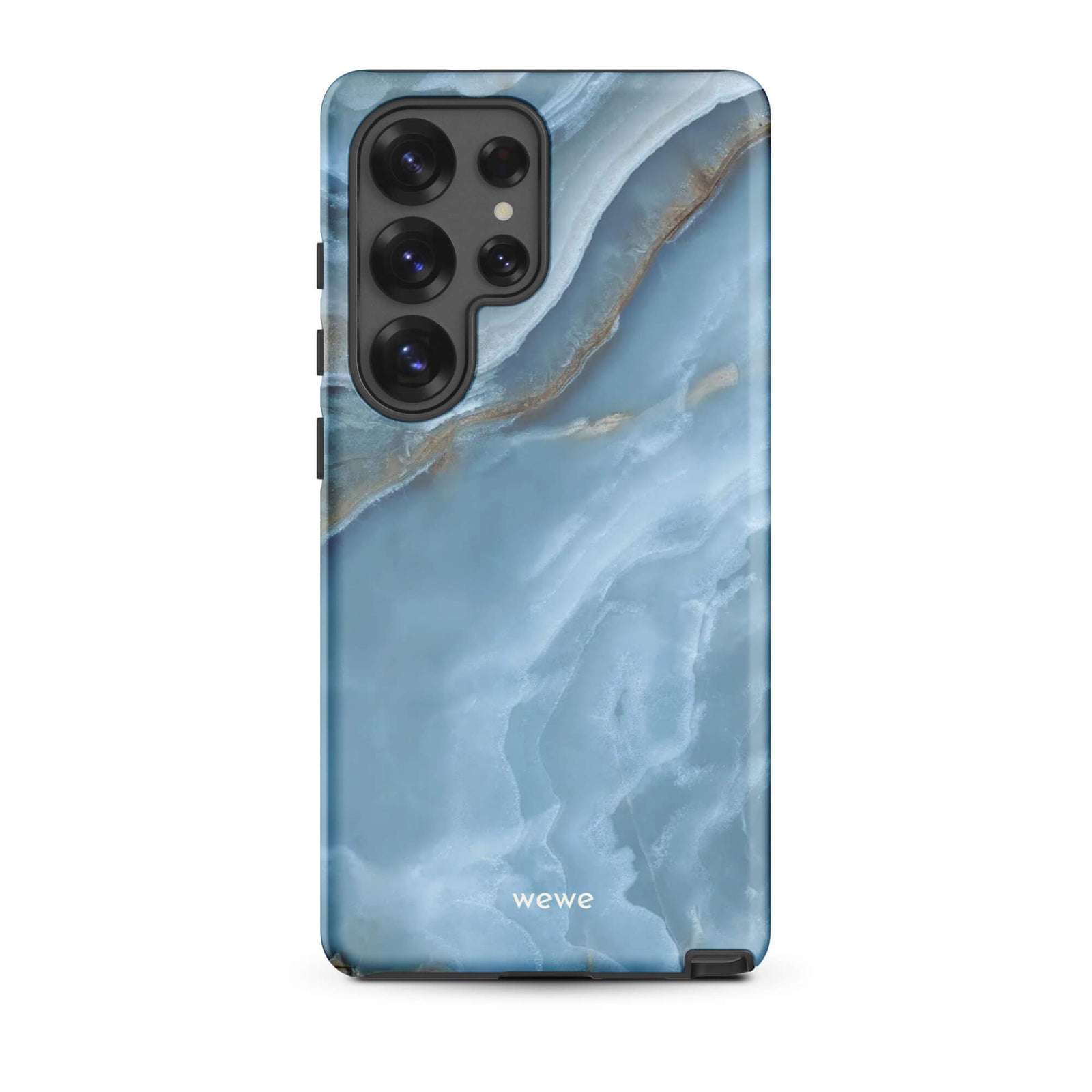 Custom samsung galaxy s25 ultra Phone case with a close-up image of a blue, white, and gold marble-like agate slice.