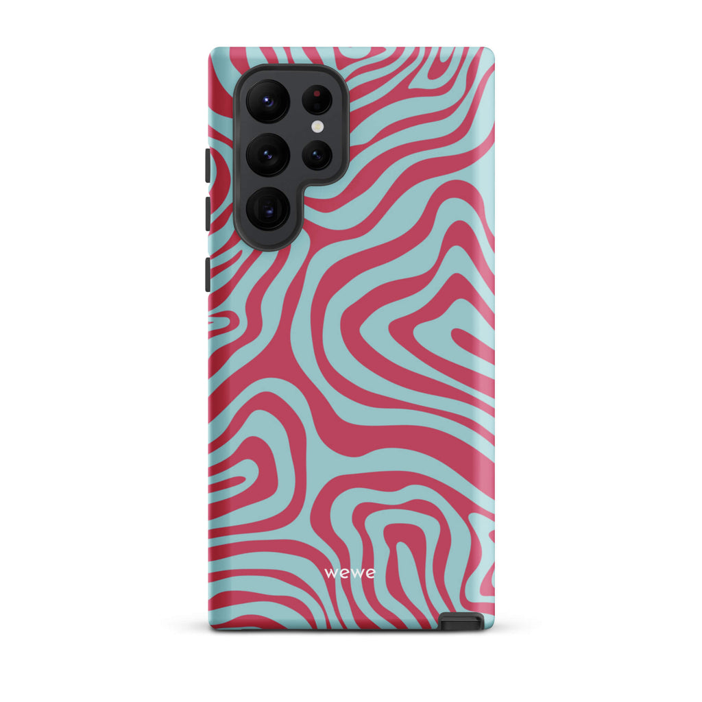 Custom samsung galaxy s22 ultra  Phone case with a blue and pink wavy, abstract pattern.