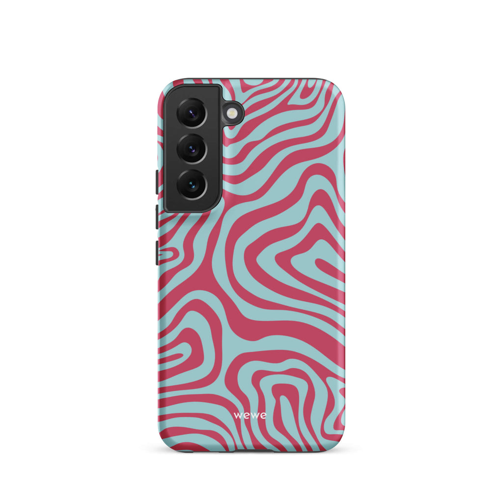 Custom samsung galaxy s22  Phone case with a blue and pink wavy, abstract pattern.