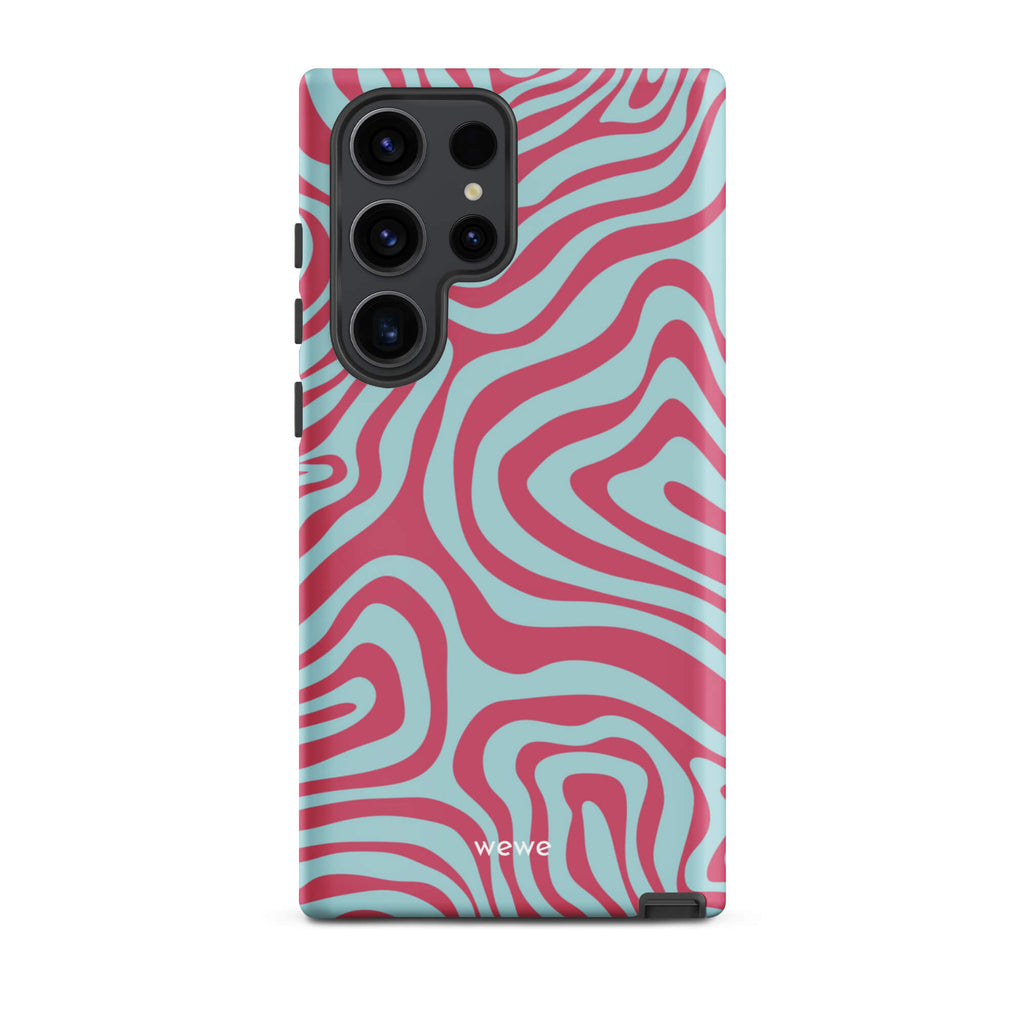Custom samsung galaxy s23 ultra  Phone case with a blue and pink wavy, abstract pattern.