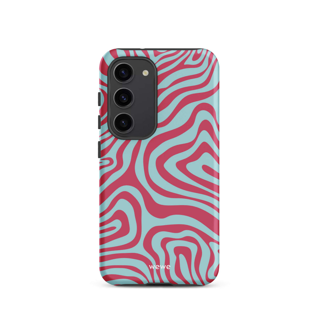 Custom samsung galaxy s23  Phone case with a blue and pink wavy, abstract pattern.