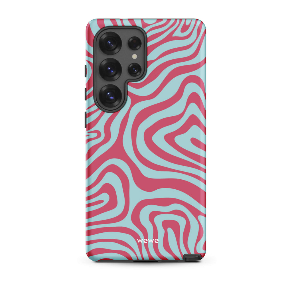 Custom samsung galaxy s25 ultra  Phone case with a blue and pink wavy, abstract pattern.