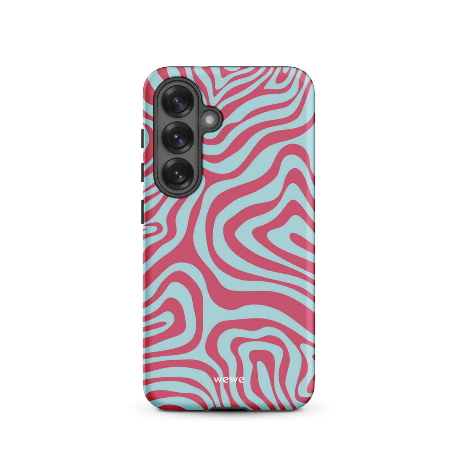 Custom samsung galaxy s25 Phone case with a blue and pink wavy, abstract pattern.