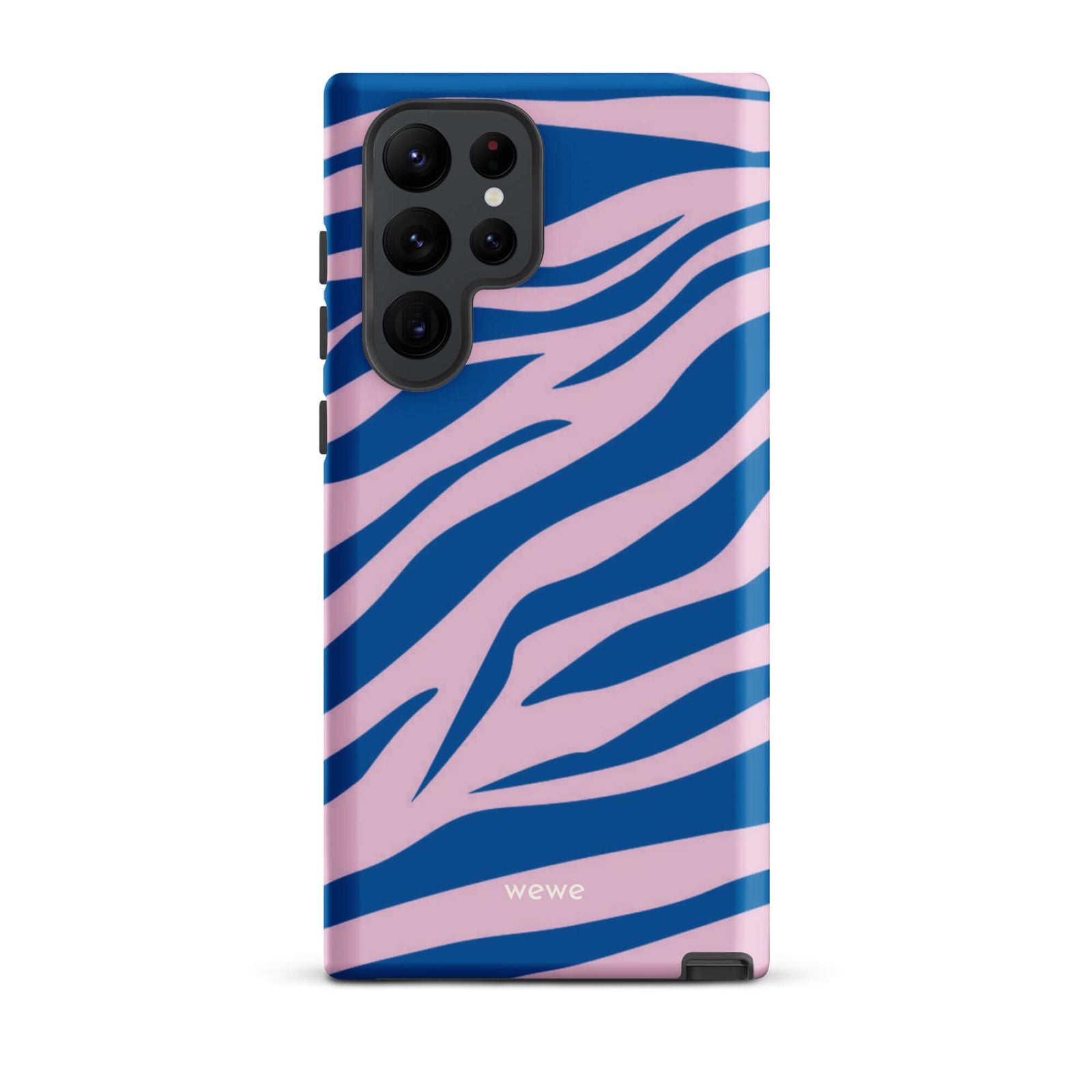 Custom samsung galaxy s22 ultra  Phone case with a  bold and graphic blue and pink zebra pattern.